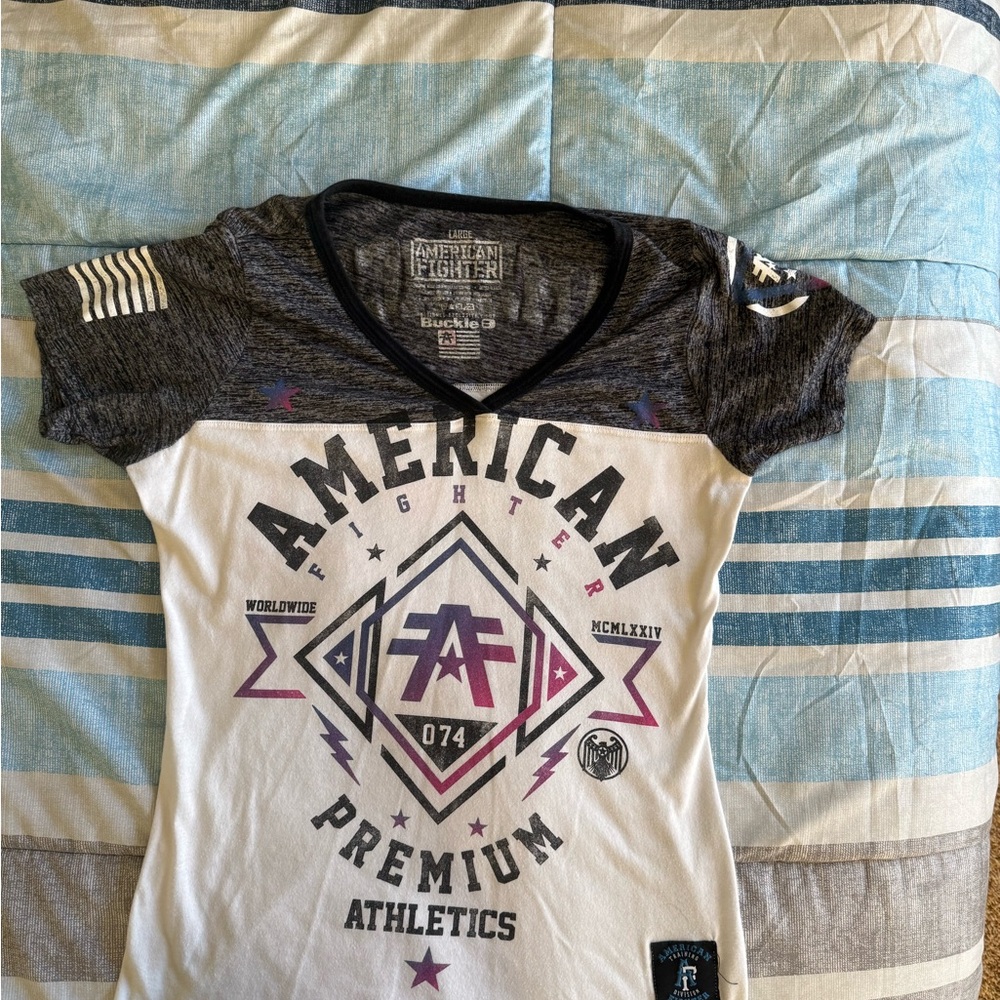 American Fighter Women’s Black and White Graphic Tee
